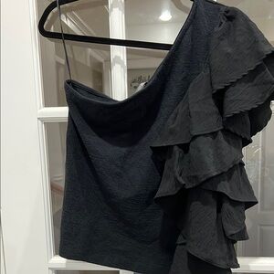 Anthropologie Gray Asymmetrical Ruffled Top for Cocktail